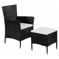 Záhradná stolička s taburetom polyratan Čierna,Záhradná stolička s taburetom polyratan Čierna