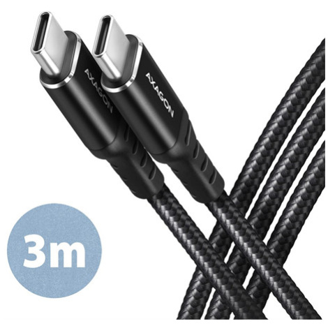 AXAGON BUCM-CM30AB cable USB-C  <-> USB-C 2.0, 3m, PD 60W, 3A, ALU, braid, Black