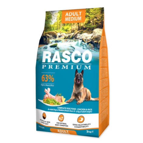 Krmivo Rasco Premium Adult Medium kura s ryžou 3kg