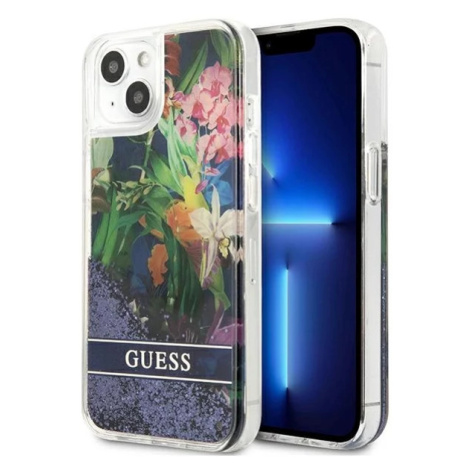 Kryt Guess GUHCP13SLFLSB iPhone 13 mini 5,4" blue hardcase Flower Liquid Glitter (GUHCP13SLFLSB)