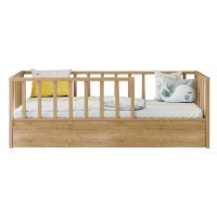 Detská posteľ 100x200cm so zábranami a zásuvkou cody - dub svetlý