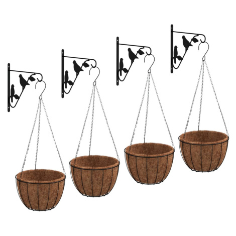 vidaXL DrĹľiaky zĂˇvesnĂ˝ch koĹˇov s kvetinĂˇÄŤmi 4 ks ÄŤierne oceÄľ