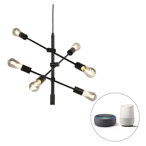 Inteligentná priemyselná závesná lampa čierna vrátane 6 WiFi ST64 - Sydney QAZQA