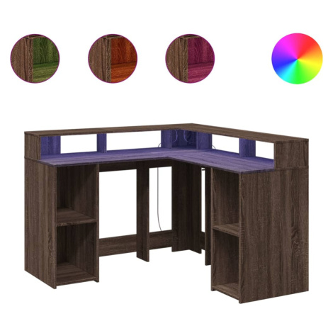 vidaXL Stôl s LED svetlami hnedý dub 130x130x91 cm kompozitné drevo