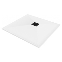 MEXEN/S - Stone+ štvorcová sprchová vanička 100 x 100, biela, mriežka čierna 44101010-B