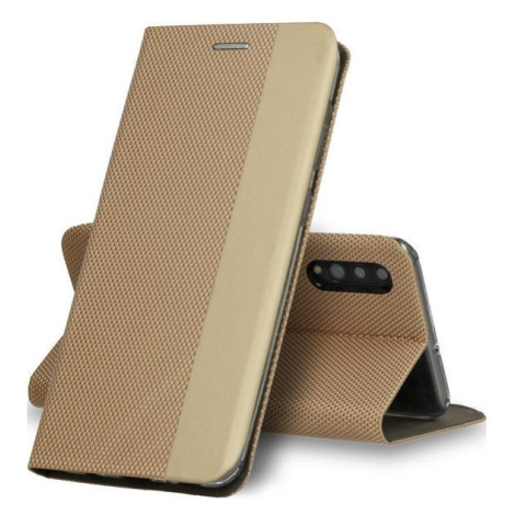 Huawei P Smart (2020), bočné otváracie puzdro, stojan, textilný vzor, BookCover, zlatá