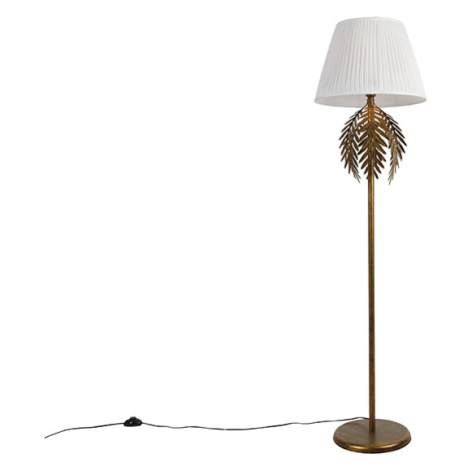 Vintage stojaca lampa zlatá so skladaným odtieňom biela 45 cm - Botanica QAZQA
