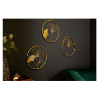 Estila Moderný set florálnych okrúhlych nástenných kovových dekorácií Biloba II zlatej farby 40c