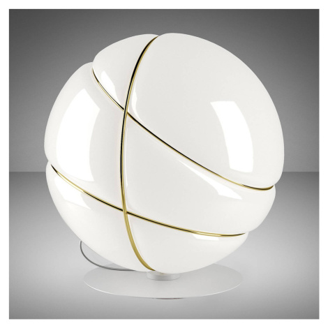Fabbian Armilla sklenená stolná lampa, biela zlatá