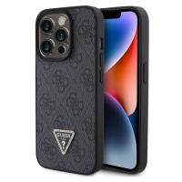 Guess PU 4G Strass Triangle Metal Logo Zadný Kryt pre iPhone 15 Pro Black