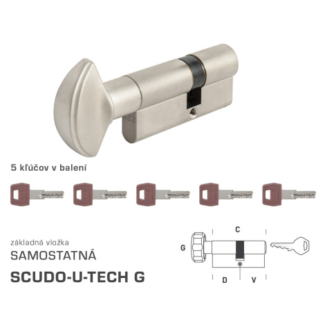 AGB - Vložka U-TECH S G obojstranná cylindrická vložka 40+30 mm + 5x kľúč Nikel matný