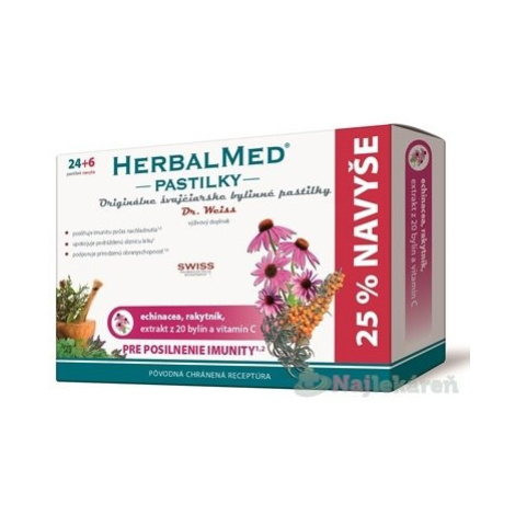 Herbalmed Dr. Weiss pastilky pre posilnenie imunity Echinacea Rakytník 20 bylín Vitamín C pastil