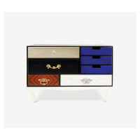 Estila Luxusný moderný nočný stolík Mondrian s rámom z bieleho lakovaného masívu a rôznofarebným