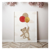 Detský plagát s motívom medveďa s balónmi