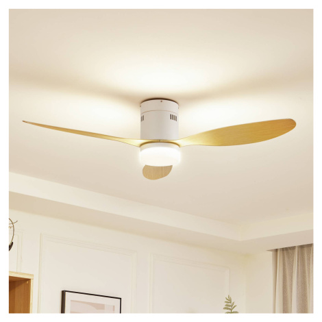 Stropný ventilátor Lucande LED Kayu, biely, DC, tichý, 132 cm