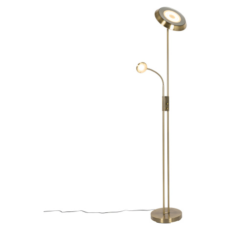Bronzová stojaca lampa vrátane LED a stmievača s lampou na čítanie - Fez QAZQA