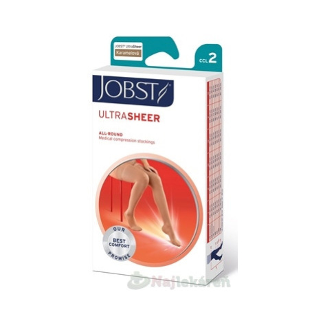 Jobst Ultra Sheer kompresívne stehenné pančuchy s lemom s otvorenou špičkou karamelové
