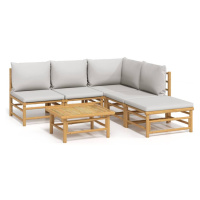 vidaXL 6-dielna záhradná sedacia súprava bledosivé vankúše bambus