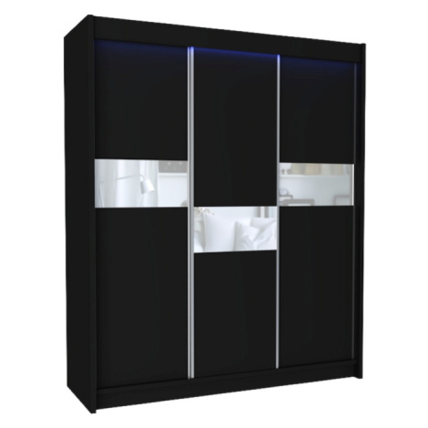 Expedo Skriňa s posuvnými dverami ADRIANA, 180x216x61, čierna/biele sklo