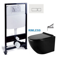 PRIM - predstenový inštalačný systém s bielym tlačidlom 20/0042 + WC MEXEN LENA ČERNÁ Rimless + 