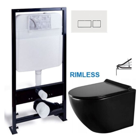 PRIM - predstenový inštalačný systém s bielym tlačidlom 20/0042 + WC MEXEN LENA ČERNÁ Rimless + 