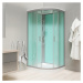 MEREO - Sprchový box, štvrťkruh, 90cm, satin ALU, sklo Point, zadne steny zelené, liatá vanička,