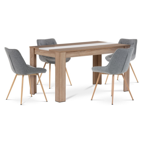 Jedálenský set z MDF so 4 sivými stoličkami, 138 x80 x 75 cm, dub Sonoma Autronic