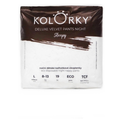 KOLORKY Deluxe Velvet nočné nohavičkové plienky L (8-13 kg) 19 kusov