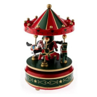Hrací kolotoč s koníkmi, 10,5 x 18 x 10,5 cm, červeno-zelená