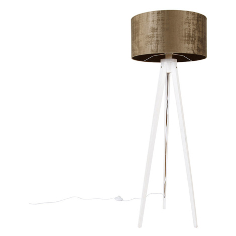 Moderná stojaca lampa statív biela s hnedým odtieňom 50 cm - Tripod Classic QAZQA