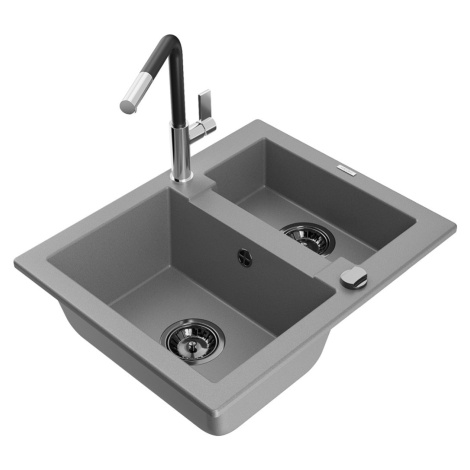 MEXEN/S MEXEN/S - Carlos granitový drez 1.5 vrátane batérie Flora, šedá 6518-71-670401-07-B
