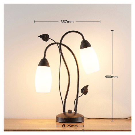 Stolná lampa Lindby Stefania, čierna/zlatá, sklo, E14, 40 cm