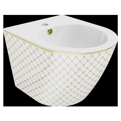 Mexen Lena, závesný bidet 480x370x325 mm, biela - zlatý vzor, 35224809