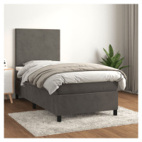 vidaXL Posteľný rám boxspring s matracom tmavosivý 90x190 cm zamat