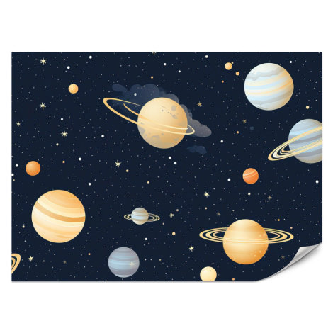 Muralo FOTOTAPETA Pre Detskú Izbu Rozprávková Galaxia Planéty Hviezdy 350 x 256 cm