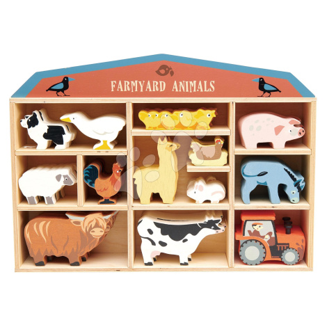 Drevené domáce zvieratká na poličke 39 ks Farmyard set Tender Leaf Toys