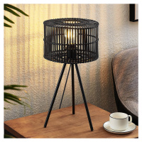 Bambusová stolová lampa Lindby Rabiya, čierna, trojnožka