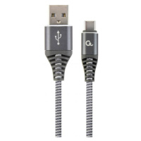 Kábel CABLEXPERT USB 2.0 AM na Type-C kábel (AM/CM), 1m, opletený, šedo-biely, blister, PREMIUM 