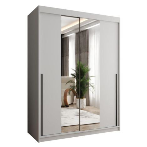 Home Collective SKRIŇA S POSUVNÝMI DVERAMI so zrkadlom, šírka 150 cm, biela s čiernym úchytom