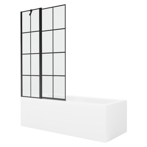MEXEN/S - Cubik obdĺžniková vaňa 160 x 70 cm s panelom + vaňová zástena 100 cm, čierna vzor 5503