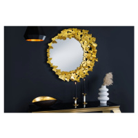 Estila Dizajnové glamour nástenné zrkadlo Butterfly s okrúhlym kovovým rámom zlatej farby s motý