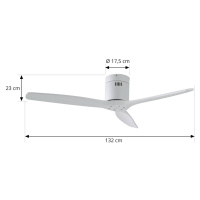 Stropný ventilátor Lucande Vindur, biely, DC, tichý, Ø 132 cm