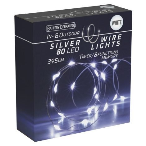 Svetelný drôt s časovačom Silver lights 80 LED, studená biela, 395 cm