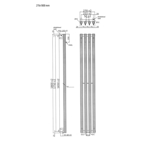 SAPHO - PILON vykurovacie teleso 270x1800, so 4 háčikmi, chróm IZ120T