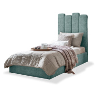 Tyrkysovomodrá čalúnená jednolôžková posteľ s úložným priestorom s roštom 90x200 cm Dreamy Auror