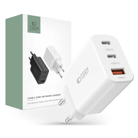 Nabíjačka TECH-PROTECT NC30W 3-PORT NETWORK CHARGER PD30W/QC3.0 WHITE (9490713935262)