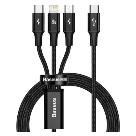 Baseus Dátový kábel Rapid 3v1 USB-C/microUSB, Lightning, USB-C 1,5m PD 20W čierny