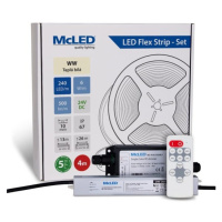 McLED  LED páska - sada 4 m + Prijímač Nano IP67, 240 LED/m, WW, 6 W/m, DC 24V, 500 lm/m, CRI90,