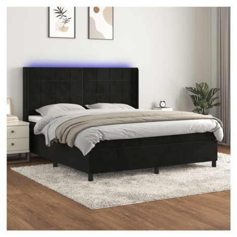 vidaXL Posteľ boxsping s matracom a LED čierna 180x200 cm zamat