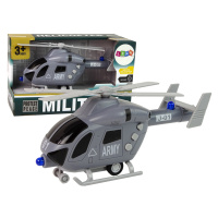 mamido Vojenský Helikoptér v Šedej Farbe so Zvukami, Svetlami a Pohyblivými Vrtuľami